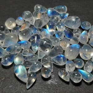 Rainbow Moonstone Cabochon Drops: Blue Flash Gemstone (5x7 To 7x11 Mm)