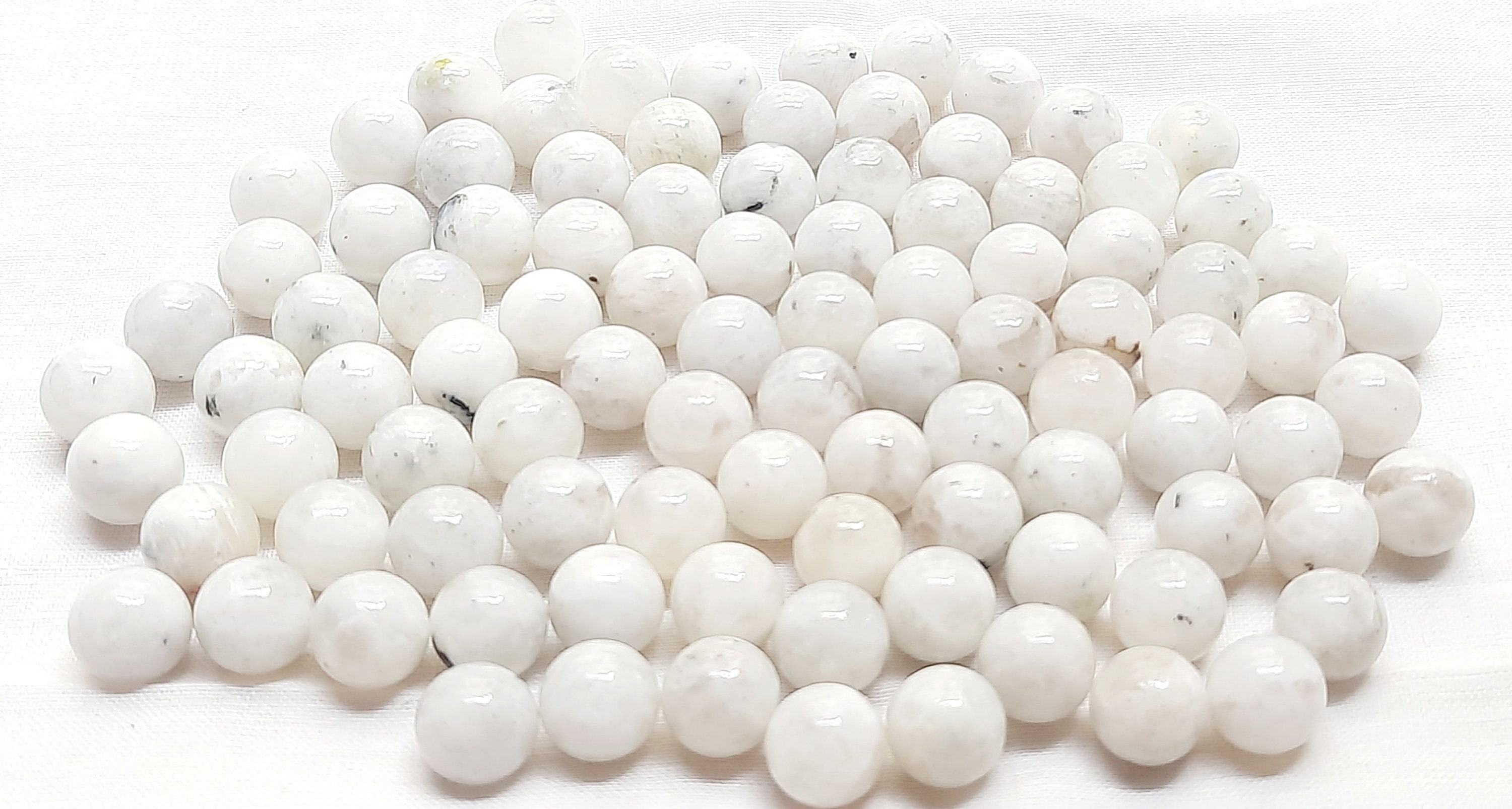 Handmade Rainbow Moonstone Cabochon Ball: White Gemstone (10-13mm)
