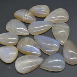 Large Rainbow Moonstone Teardrop Gemstone Cabochons - 1 Count - 4 Weight Options