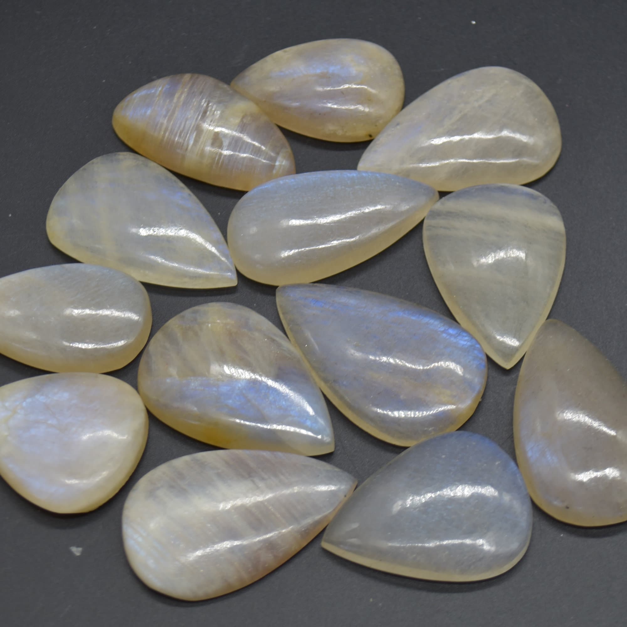 Large Rainbow Moonstone Teardrop Gemstone Cabochons - 1 Count - 4 Weight Options