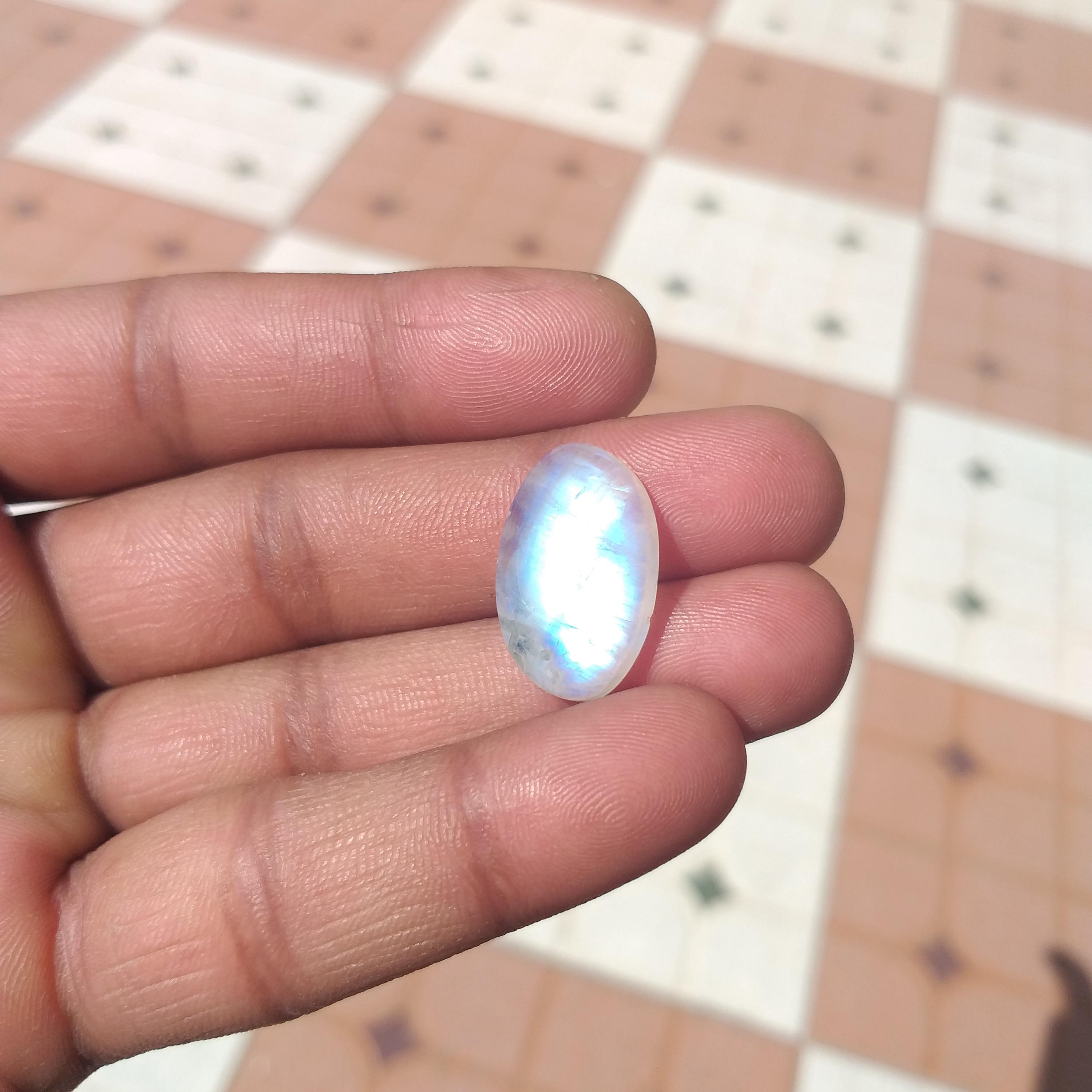 Rainbow Moonstone Cabochon : Natural Gemstone (21x13x6 Mm, 18 Carat