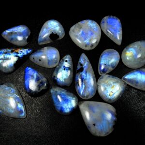 Natural Rainbow Moonstone. Multi Rainbow Moonstone Gemstone. Blue Flash Rainbow Moonstone Cabochon Polished Pear Shape Moonstone For Jewelry