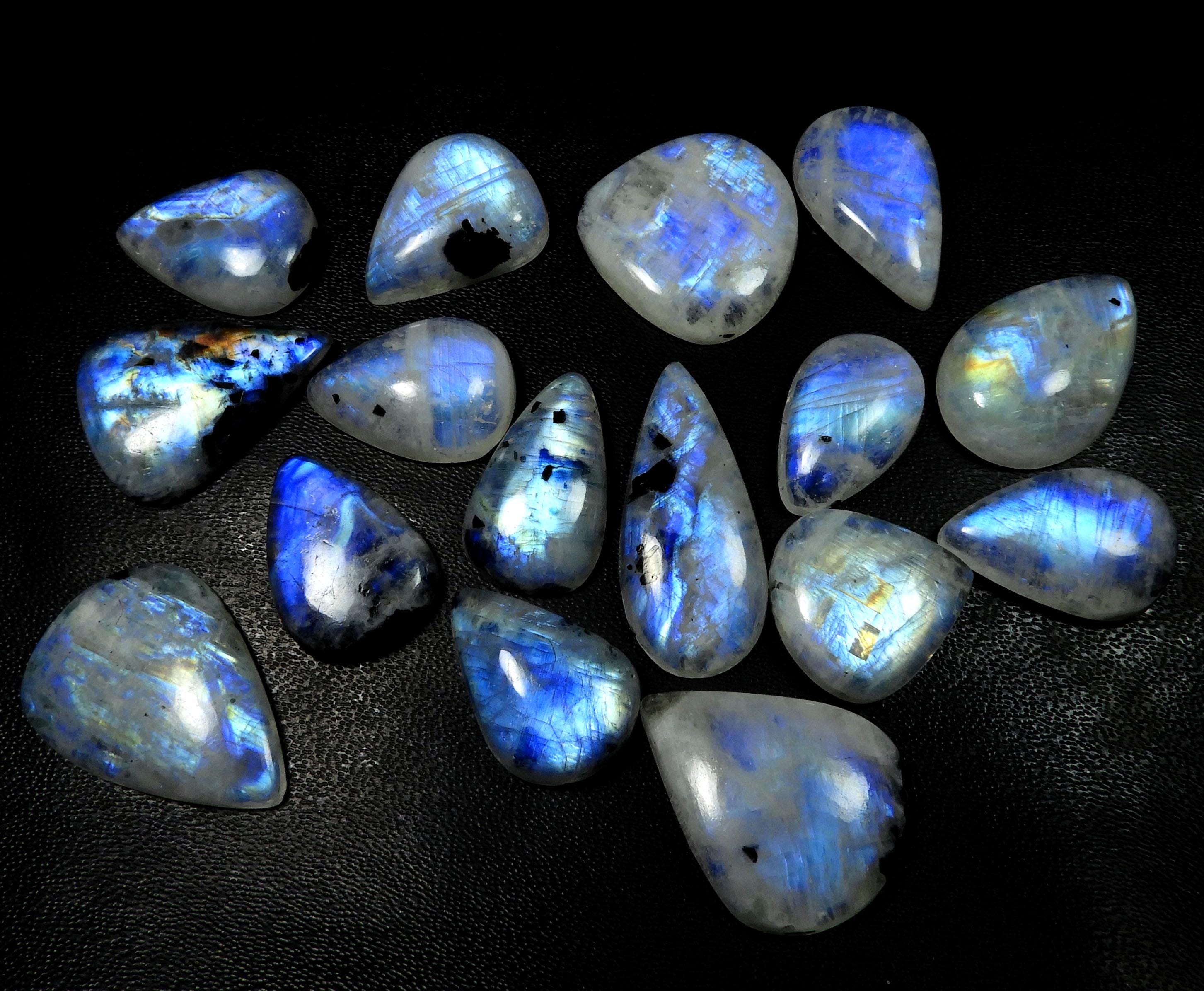 Natural Rainbow Moonstone. Multi Rainbow Moonstone Gemstone. Blue Flash Rainbow Moonstone Cabochon Polished Pear Shape Moonstone For Jewelry