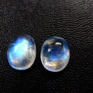 Rainbow Moonstone Cabochon Pair: Oval Blue Flash (10x12mm)