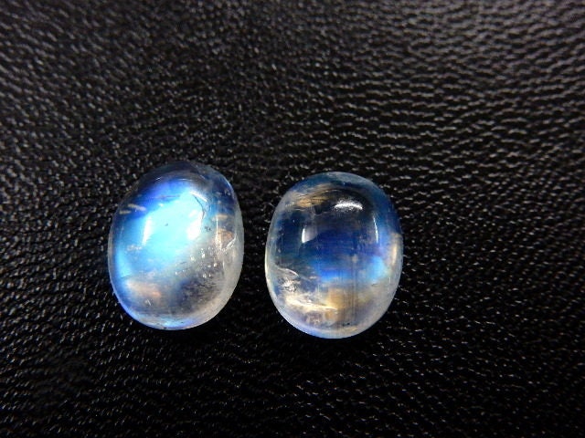 Rainbow Moonstone Cabochon Pair: Oval Blue Flash (10x12mm)