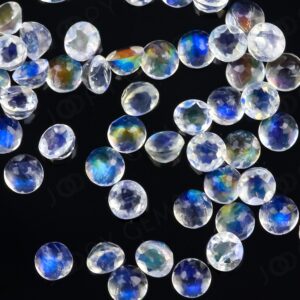 Rainbow Moonstone Rose Cut Cabochon 4mm Round, Aa Grade - 1 Cab