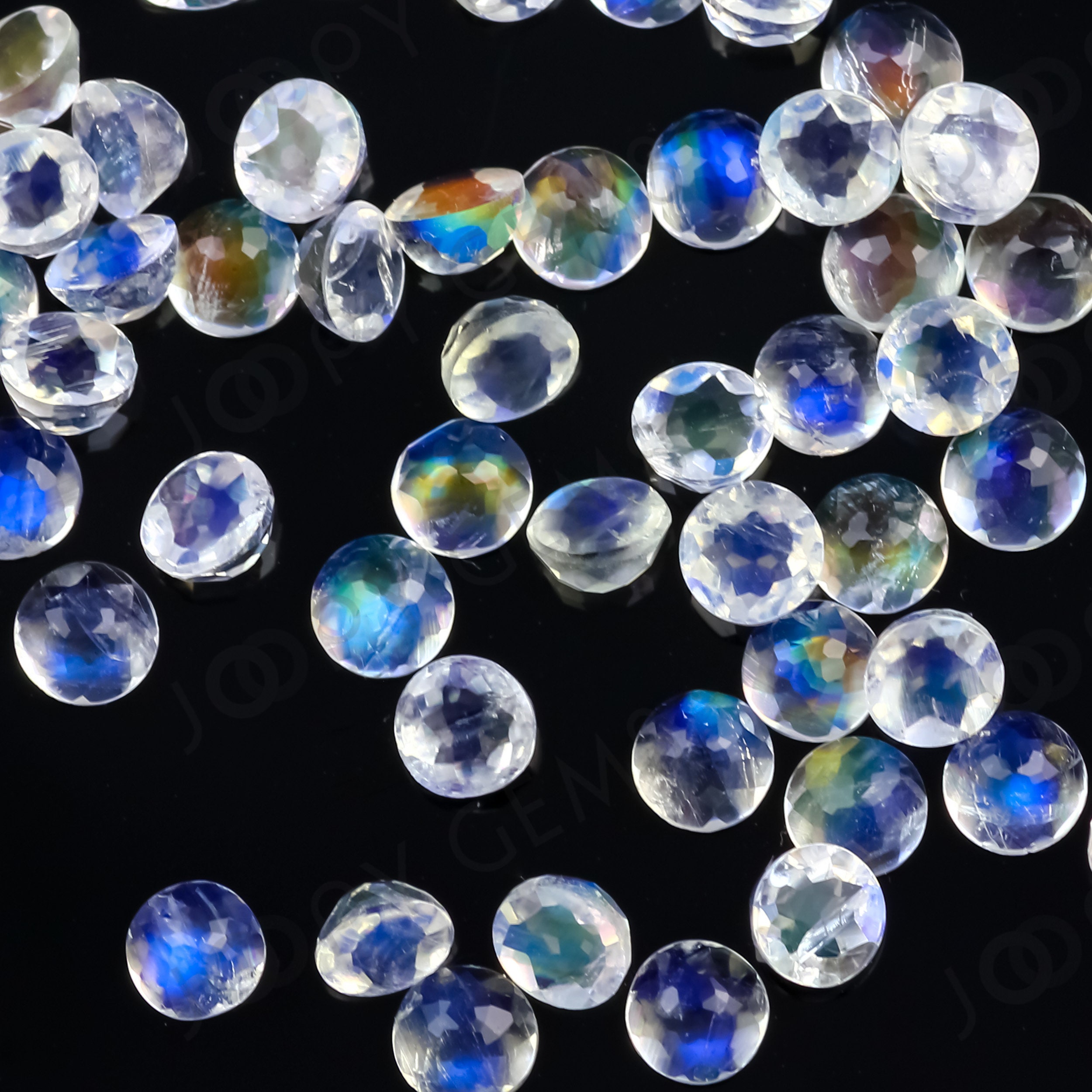 Rainbow Moonstone Rose Cut Cabochon 4mm Round, Aa Grade - 1 Cab