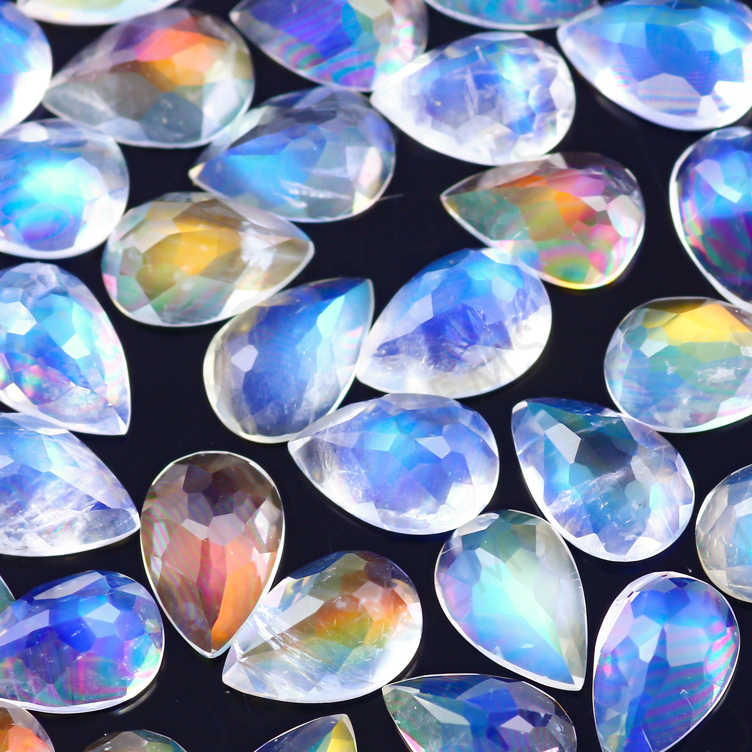 Rainbow Moonstone Rose Cut Cabochon 6x4mm Pear - Aa Grade