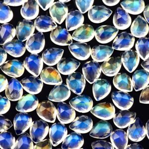 Rainbow Moonstone Rose Cut Cabochon 3x4mm Pear - Aa Grade