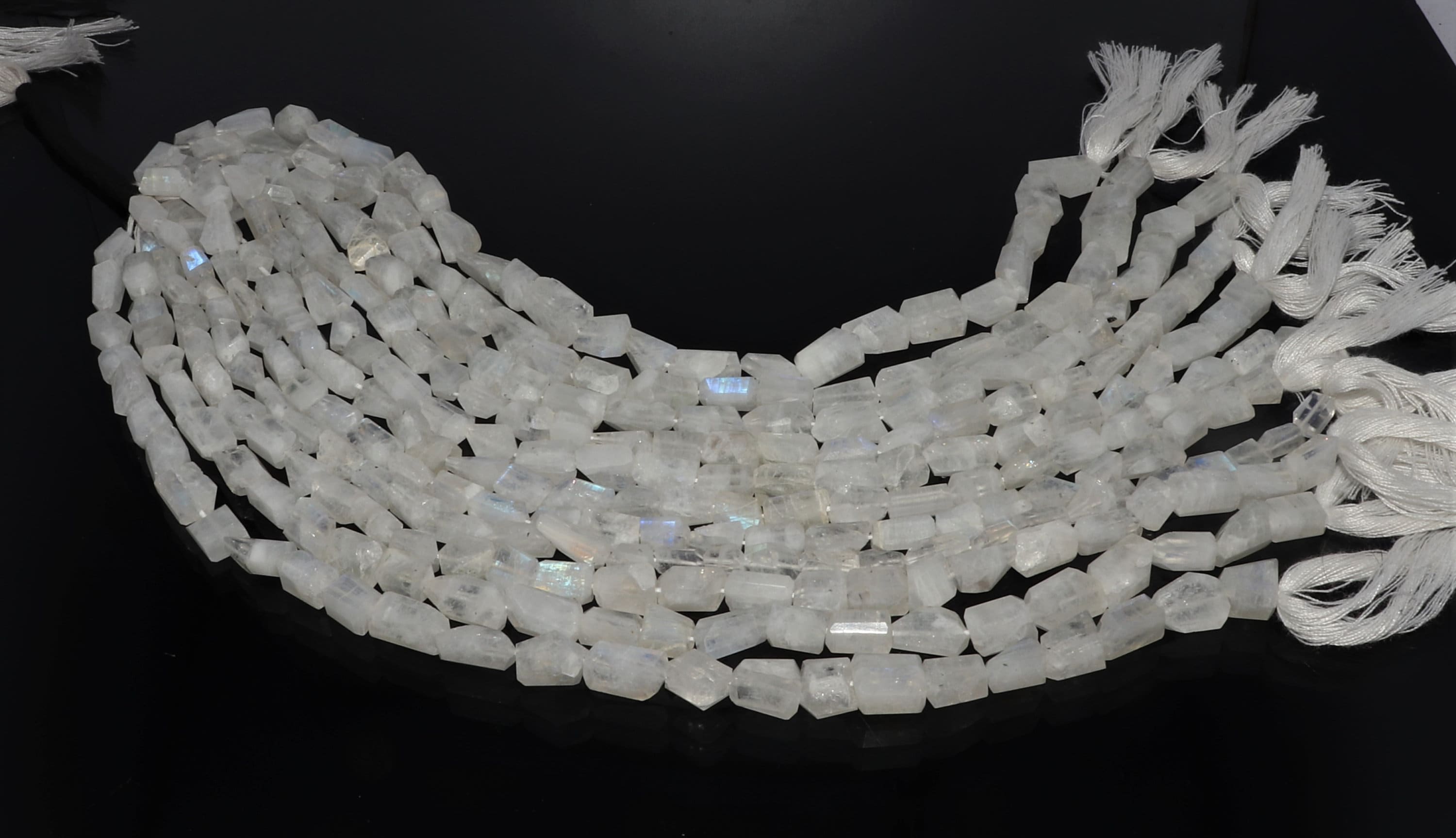 Aaa Natural White Rainbow Moonstone Faceted Uneven Shape Nuggets, 5x7-7x11 Mm Rainbow Gemstone Beads, 10 Inch Faceted Moonstone Tumble Beads