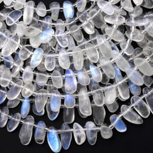 Aaa Natural Rainbow Moonstone Beads Freeform Oval Drop Nuggets Top Side Drilled Gemstone 15.5" Strand
