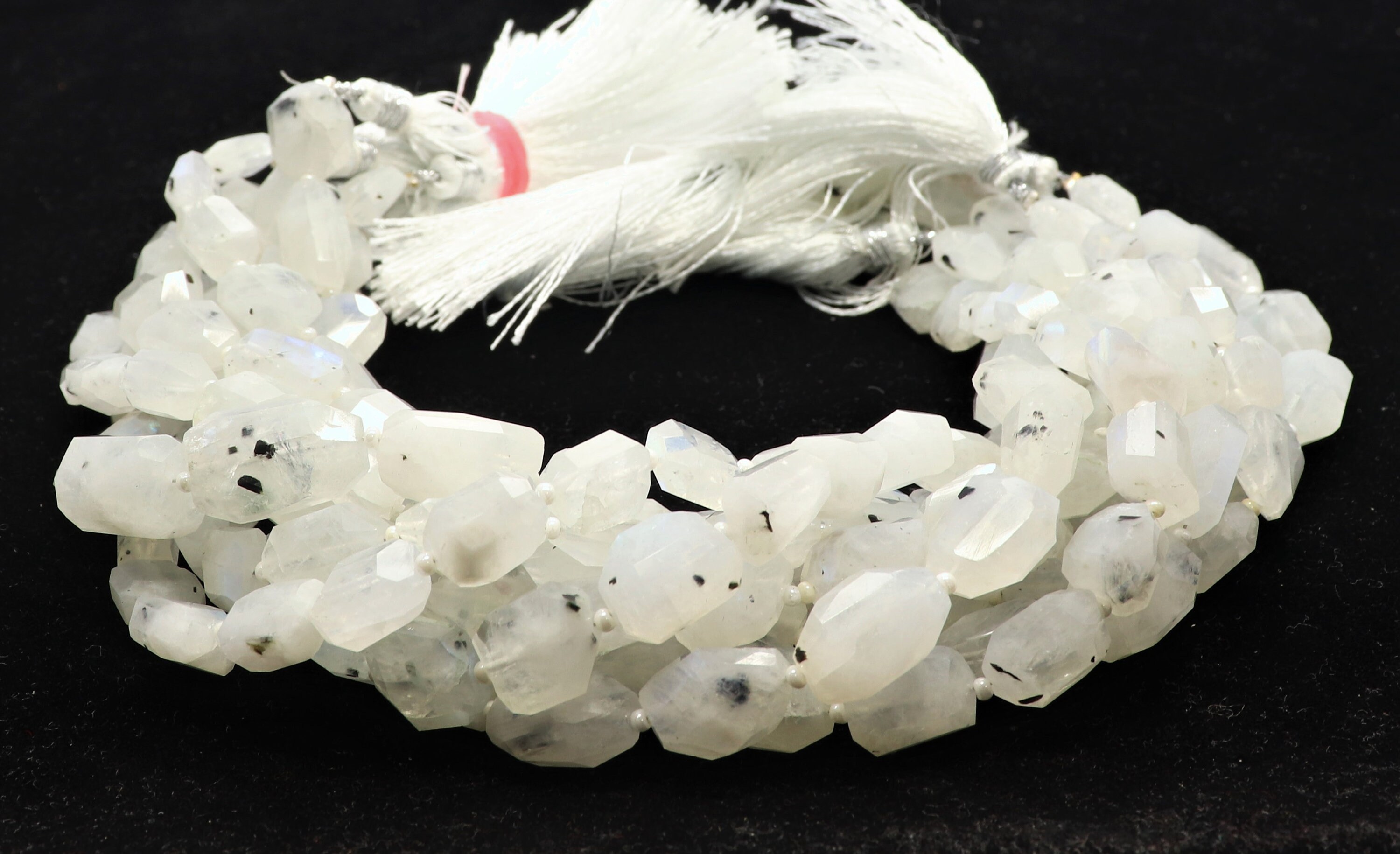 Aaa Natural Moss White Rainbow Moonstone Faceted Nuggets, 7-8 Mm Rainbow Moonstone Beads, 10 Inch Moss White Moonstone Tumble Wholesale Bead