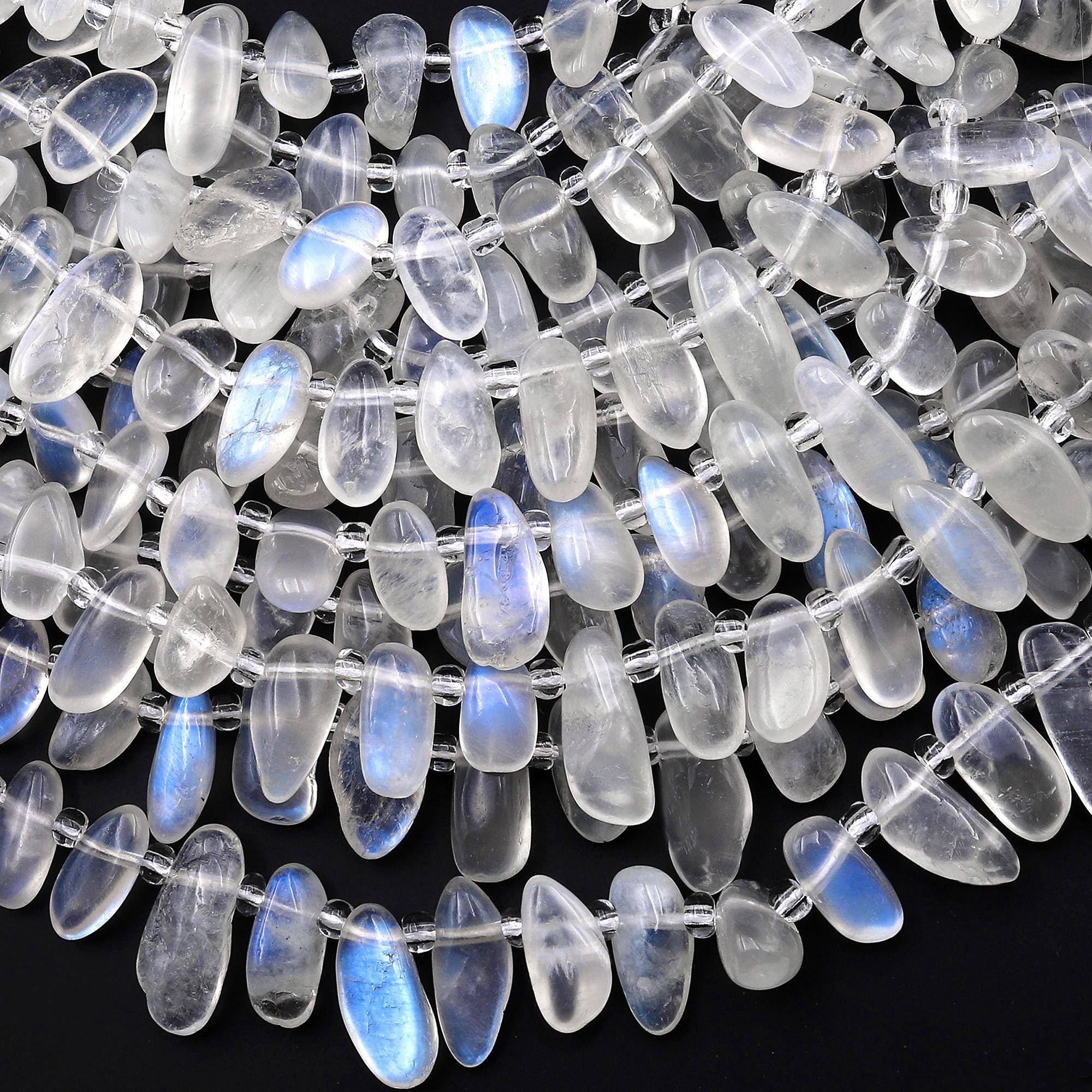 Aaa Natural Rainbow Moonstone Beads Freeform Oval Drop Nuggets Top Side Drilled Gemstone 15.5" Strand