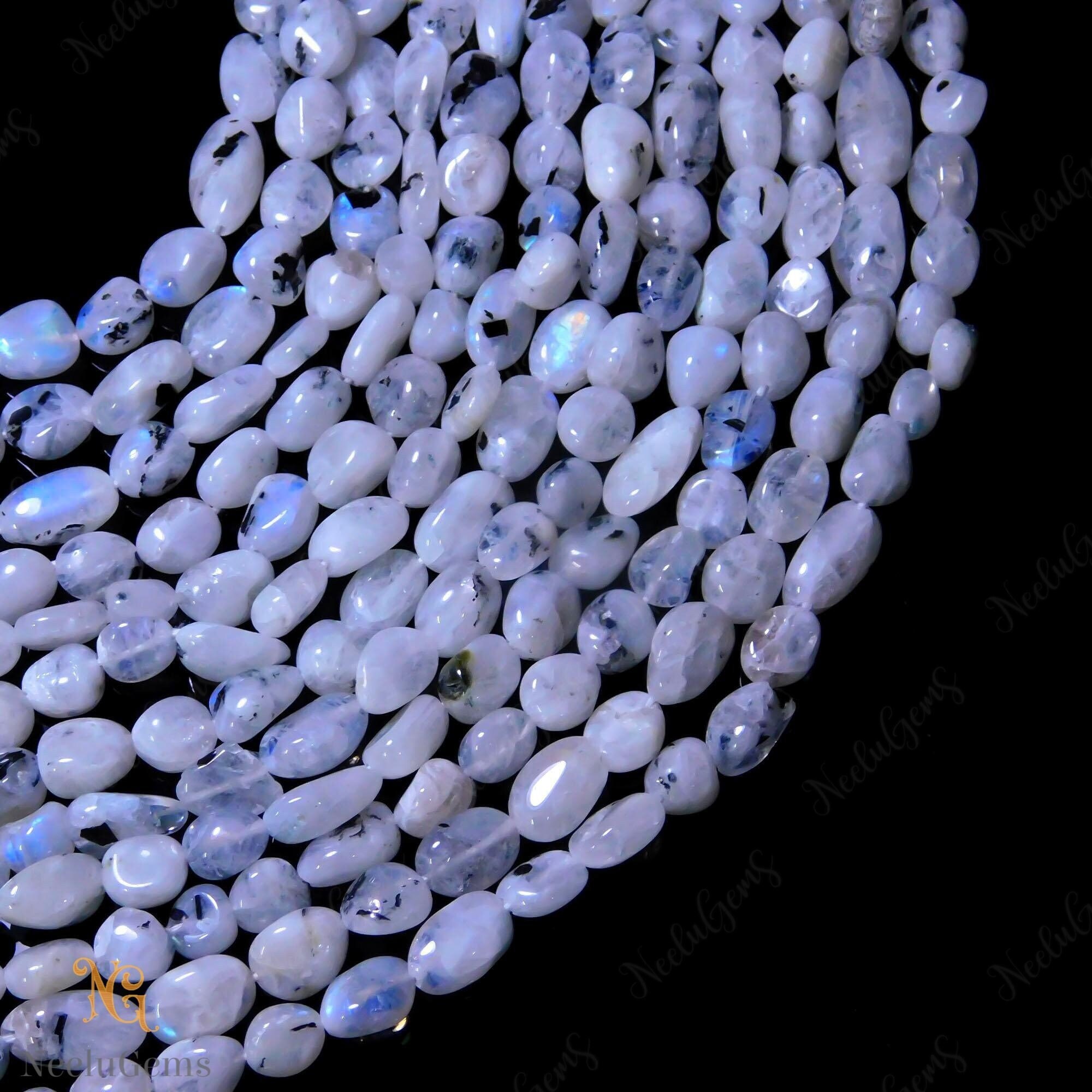 Aaa+ White Rainbow Smooth Nugget Beads,natural Rainbow Moonstone Tiny Pebble Nugget Beads,13" Tumble Gemstone Beads For Handmade Jewelry