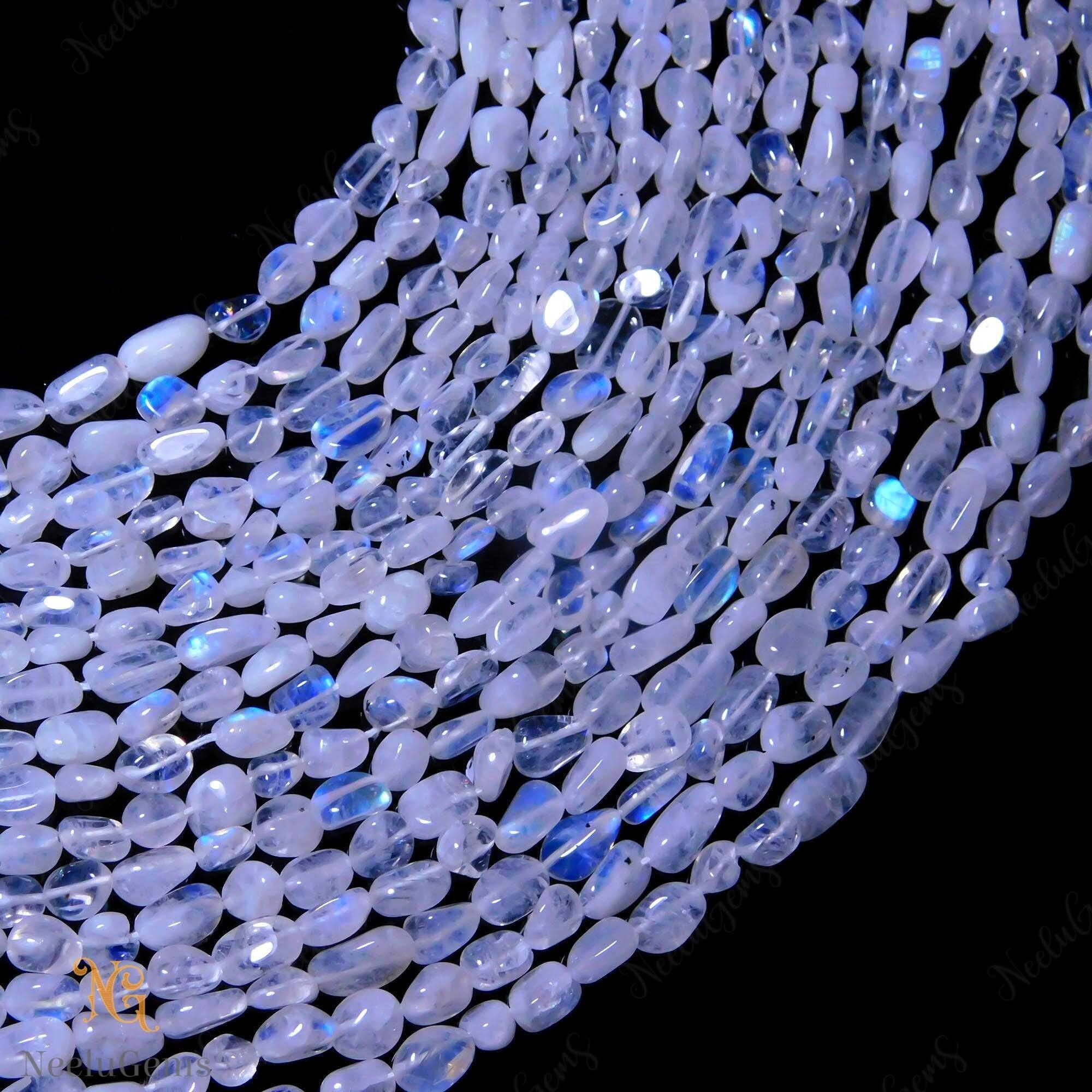 Aaa+ White Rainbow Smooth Nugget Beads,natural Rainbow Moonstone Tiny Pebble Nugget Beads,13" Tumble Gemstone Beads For Handmade Jewelry