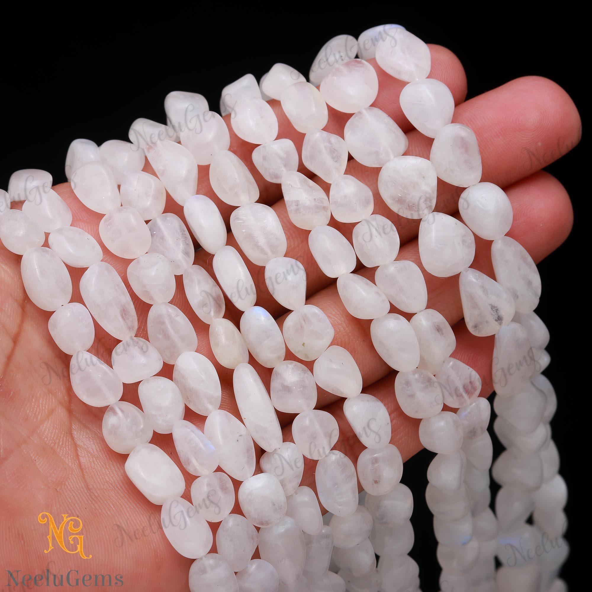 Aaa+ White Rainbow Smooth Nugget Beads,natural Rainbow Moonstone Pebble Nugget Beads,13" Tumble Gemstone Beads For Handmade Jewelry