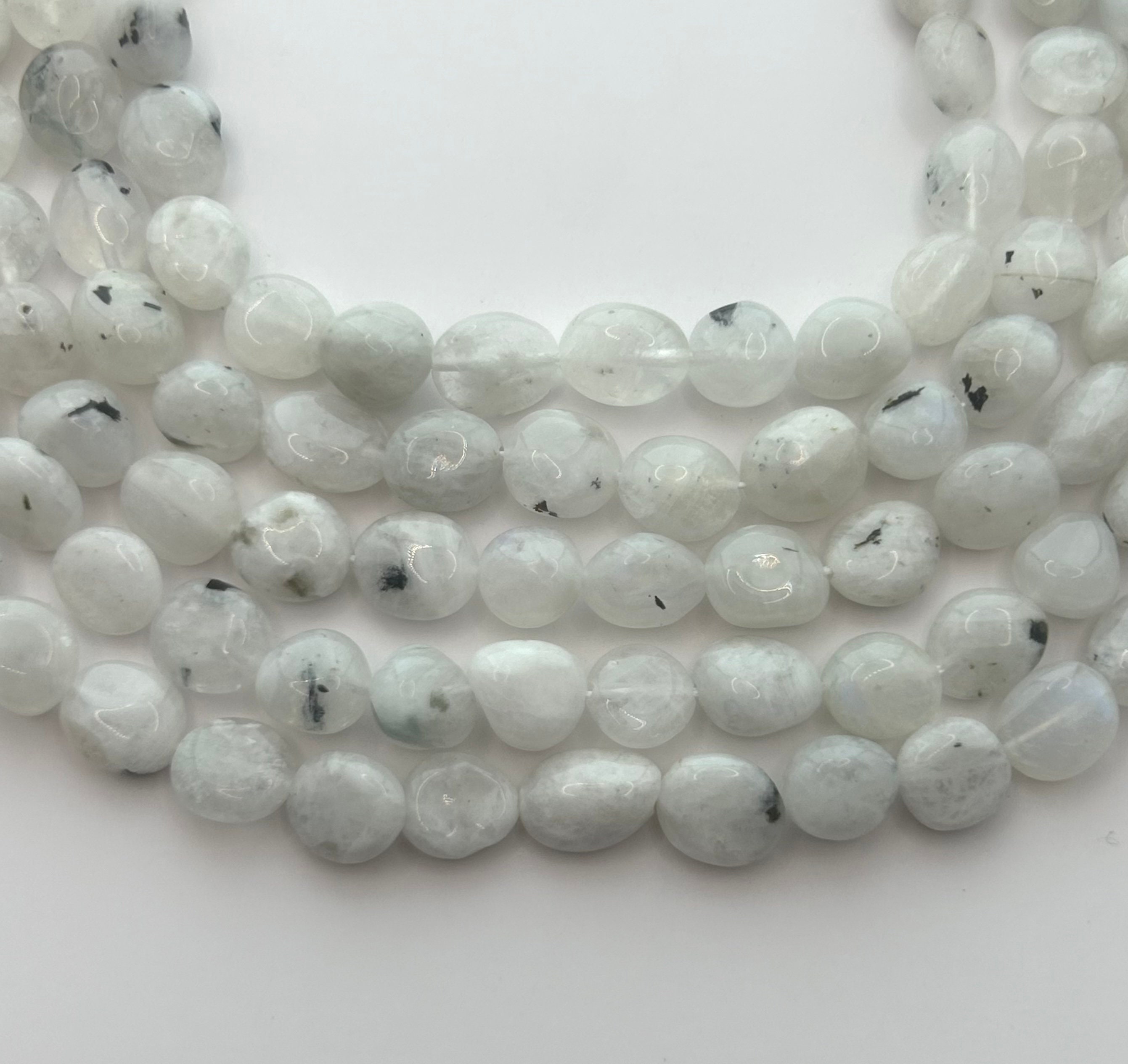 Free Form Rainbow Moonstone Gemstone Nuggets. 15” Strand Of 10-12mm Smooth Oval Nugget Beads, Approx. 38-40 Beads Per Strand.