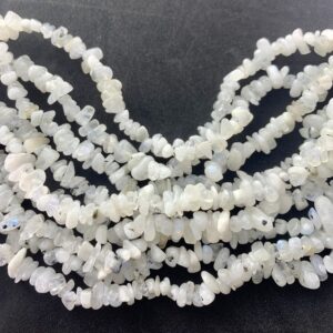 Rainbow Moonstone Gemstone Chip Beads. 36” Strand Of High Quality White Chips With Some Rainbow Flash. Rainbow Moonstone Gemstone Chip Beads. 36” Strand Of High Quality White Chips With Some Rainbow Flash.