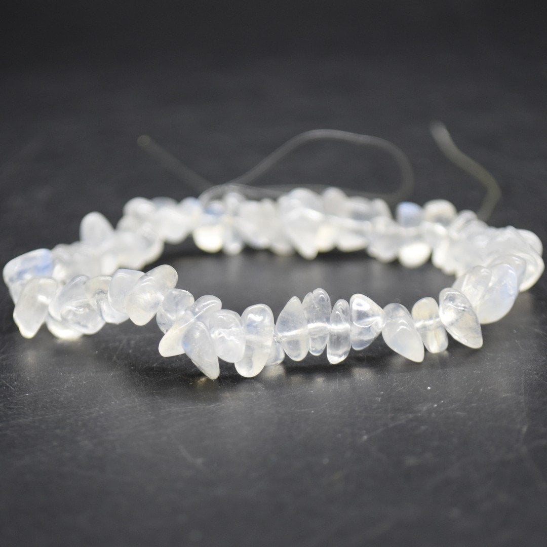 Rainbow Moonstone Gemstone Chip Bracelet / Beads Sample Strand With Blue Flashes - 2 Sizes - 7.5 Inches