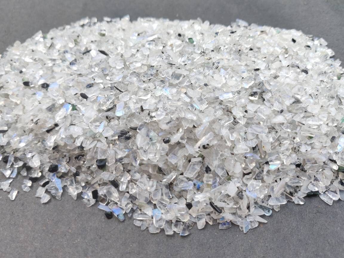 Rainbow Moonstone Gemstone Chips: Polished Inlay, 30g Packet