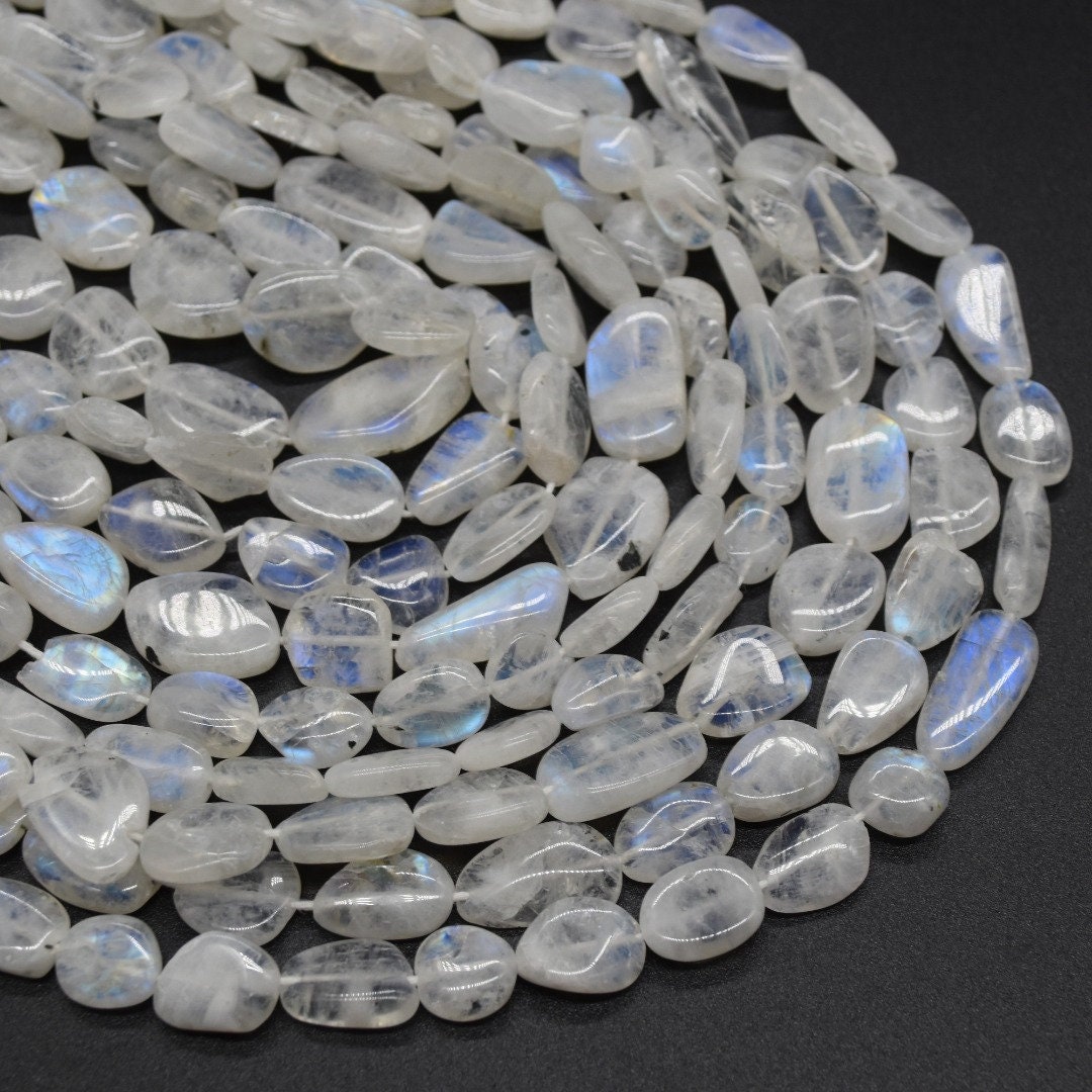 Rainbow Moonstone Gemstone Pebble Tumblestone Nugget Beads - 8mm-20mm 14" Strand