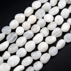 Genuine Natural Rainbow Moonstone Loose Beads Grade A Pebble Nugget Shape 8-10mm