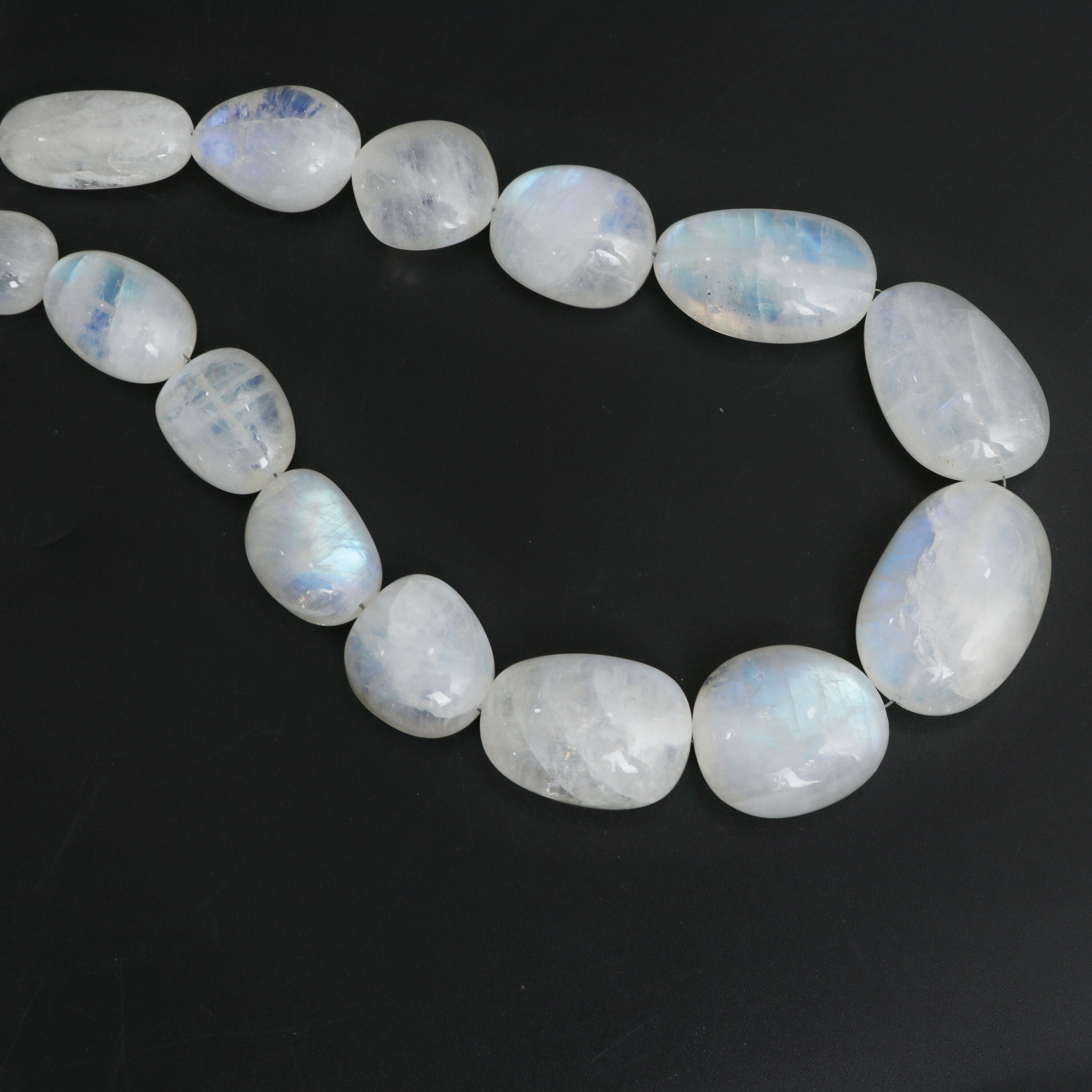 Natural Rainbow Moonstone Smooth Tumble Beads, 11x13 Mm To 19x21 Mm, Rainbow Moonstone Beads, 18 Inches Full Strand, Price Per Strand