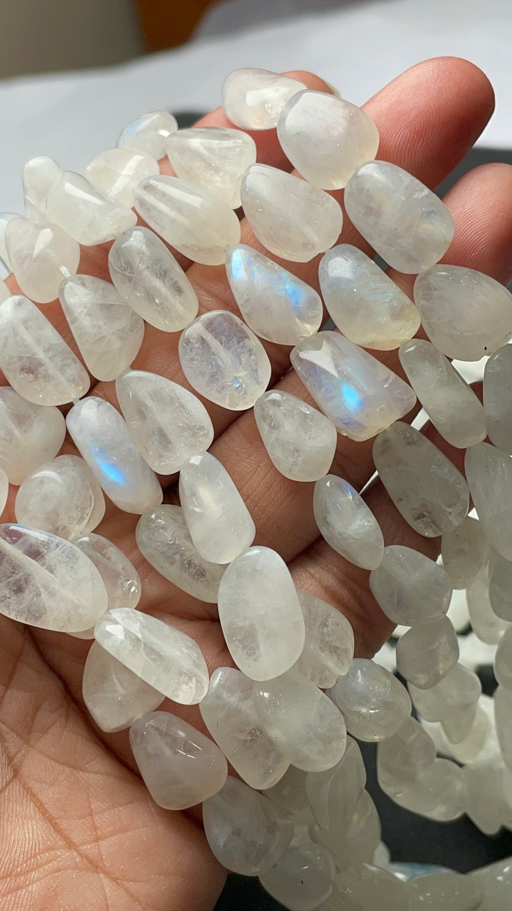 Natural Rainbow Moonstone Smooth Tumble/nuggets Shape Gemstone Beads Size- 12x13-20x12 Mm, 18 Inch Strand For Making Jewelry