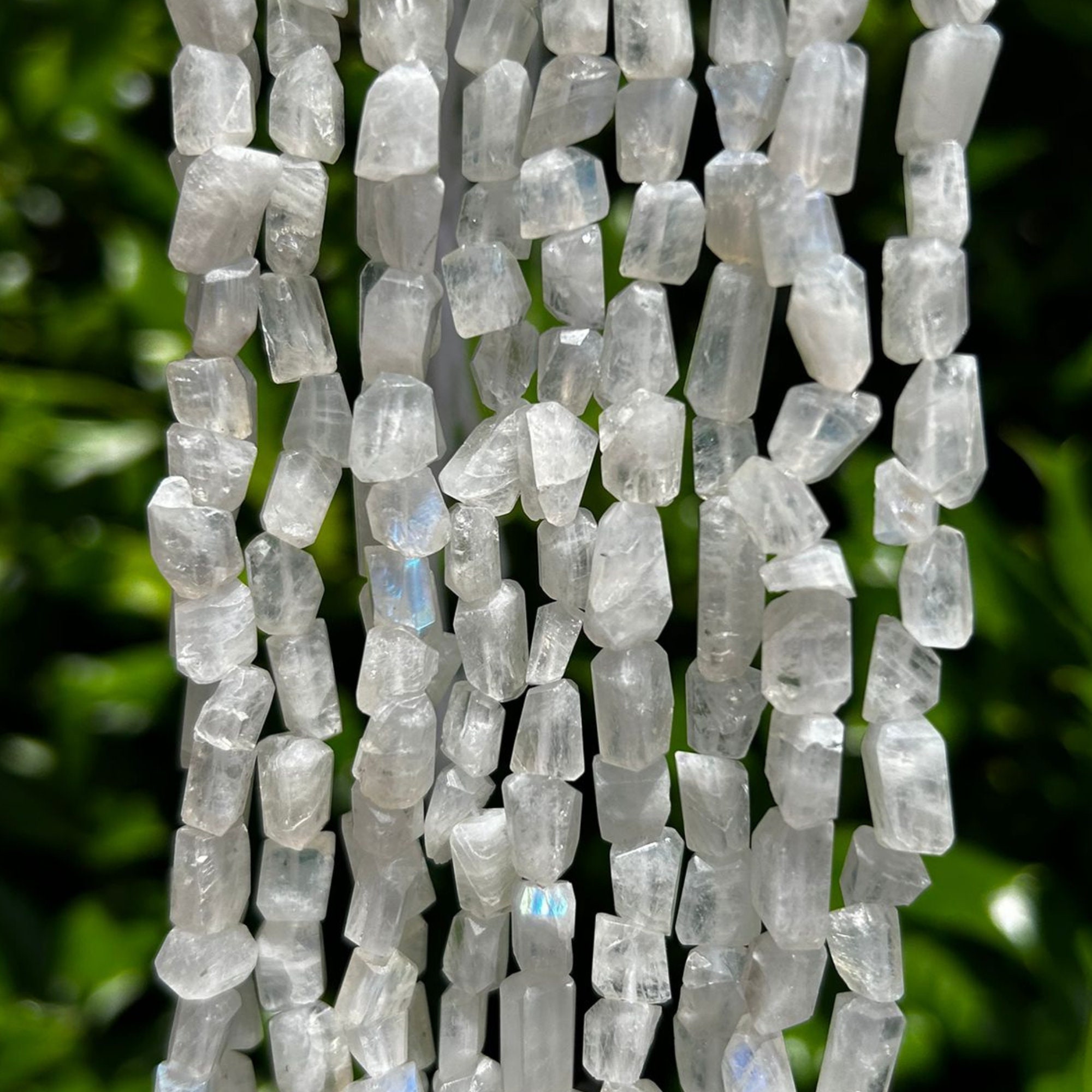 Rainbow Moonstone Nugget Beads: Faceted Milky White Gemstone Strand