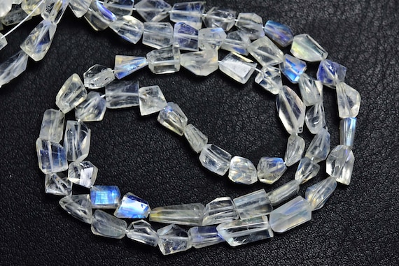 Super Quality Rainbow Moonstone - 8 Inches - Natural Most Beautiful Faceted Rainbow Moonstone Nuggets - Size Is 8 - 11 Mm #1509