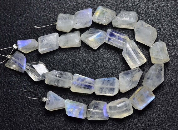 White Rainbow Nugets Beads - 6 Inches - Natural Beautiful Rainbow Moonstone Faceted Nuggets - Size Is 9x10 - 10x14 Mm #486
