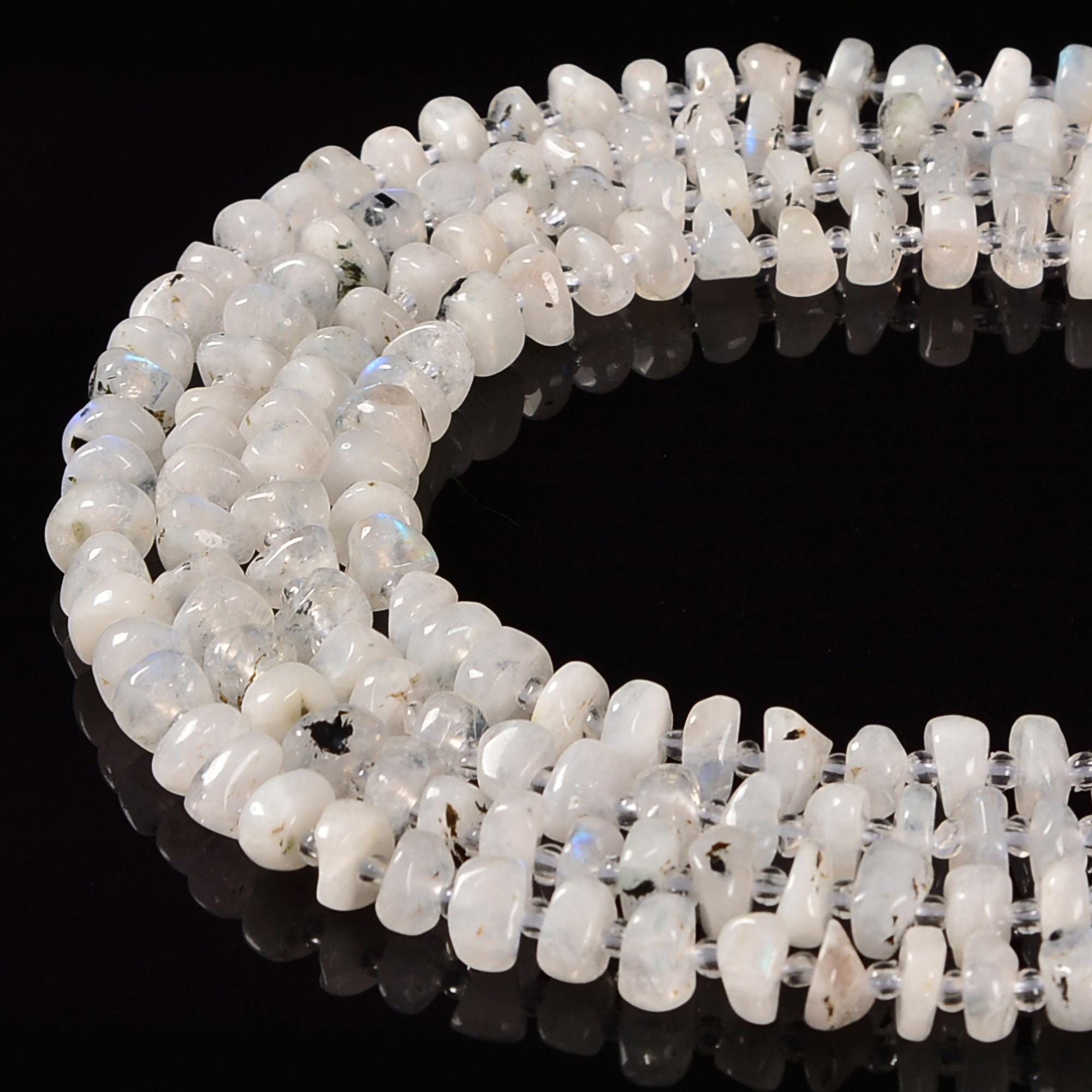 White Rainbow Moonstone Pebble Nugget Slice Chips Beads Size 7-8mm 15.5"strand