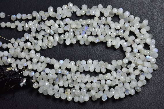 Rainbow Moonstone Drops Bead - 8 Inches - Natural Faceted Rainbow Moonstone Teardrop Briolettes - Size Is 4.5x6-5x7 Mm #2155