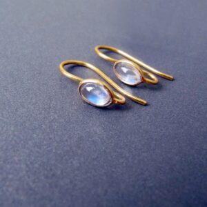 18k Gold Rainbow Moonstone 6x4mm Oval Ear wires • Open Loop • Natural Gemstone • Blue Glow • Solid 18 Carat Gold • Earrings Hook Findings