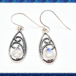 Rainbow Moonstone Earrings 20mm / 925 Sterling / Smooth Moonstone / Bali Moonstone Earrings