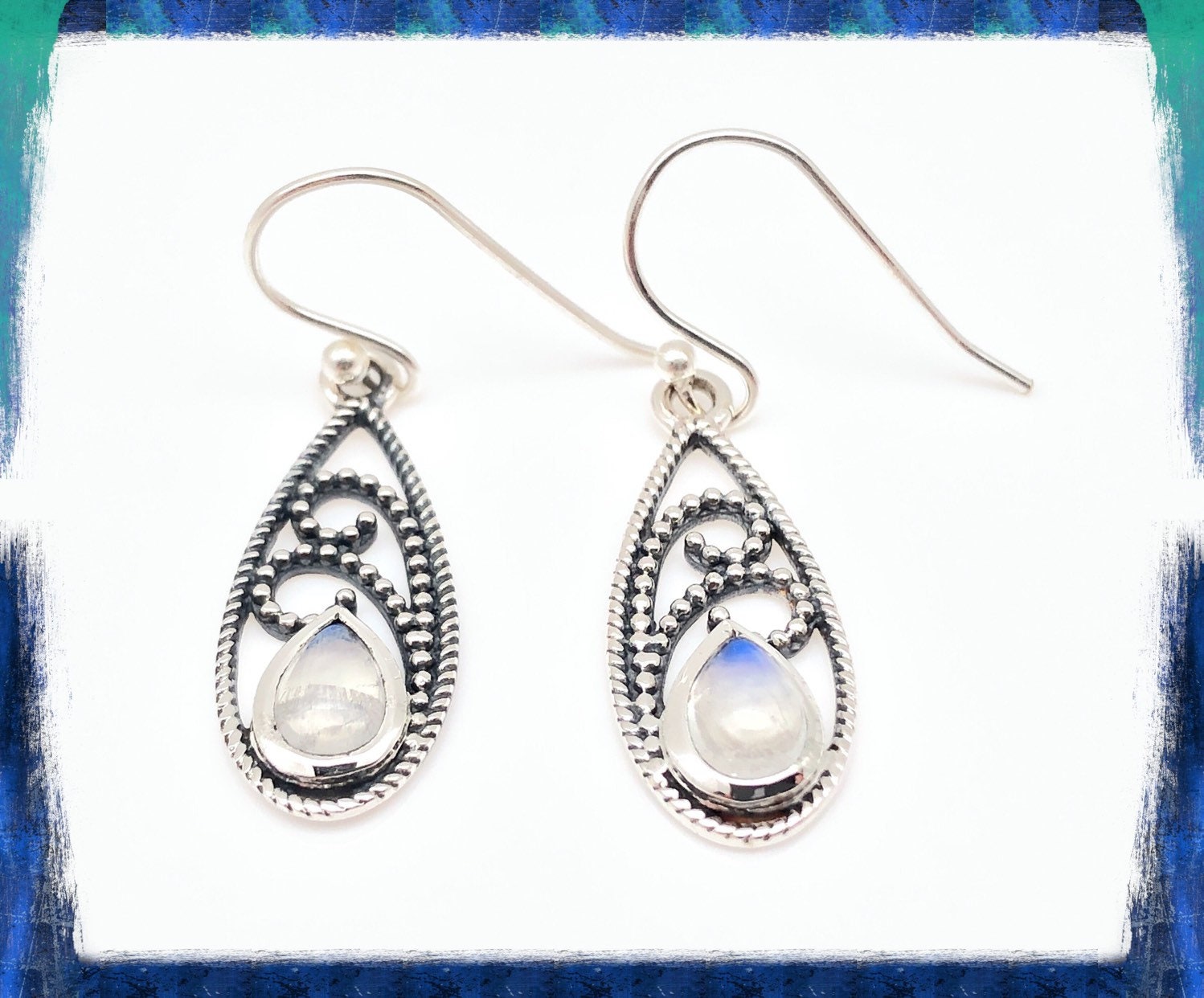 Rainbow Moonstone Earrings 20mm / 925 Sterling / Smooth Moonstone / Bali Moonstone Earrings