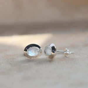 Rainbow Moonstone 925 Sterling Silver Stud Earrings: Minimalist Jewelry
