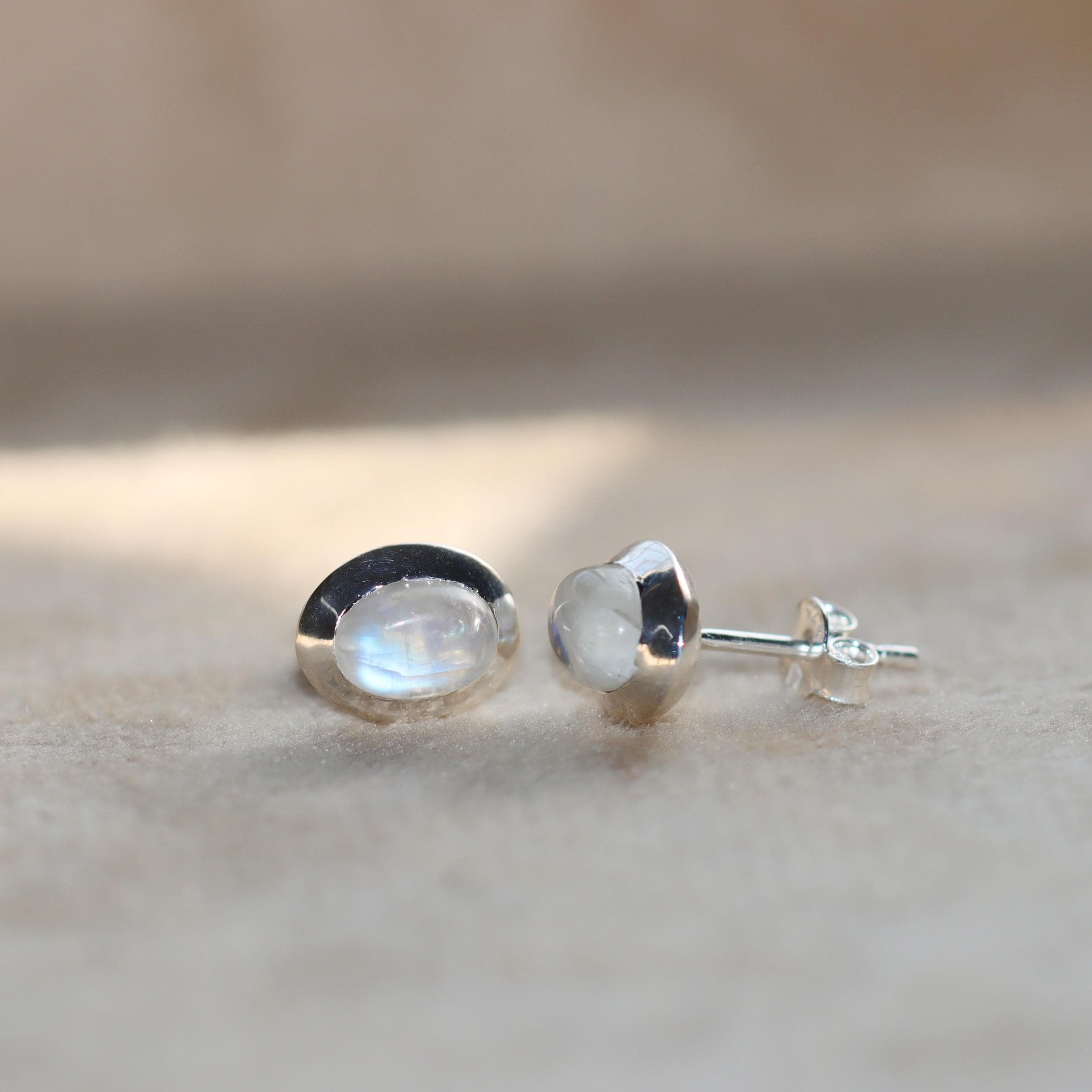 Rainbow Moonstone 925 Sterling Silver Stud Earrings: Minimalist Jewelry