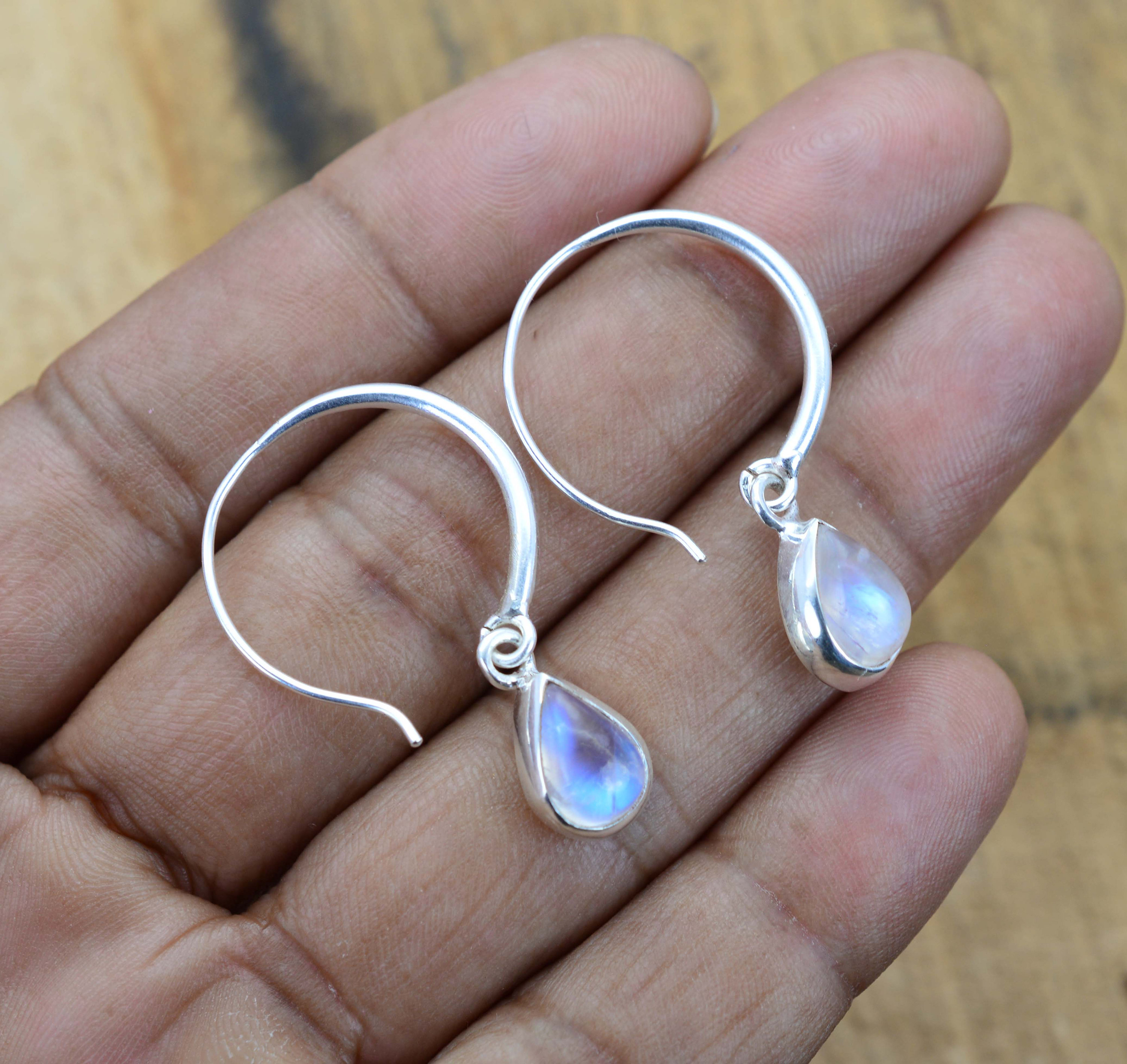 Rainbow Moonstone 925 Sterling Silver 1 Pair Drop Earring ~ Gemstone Earring ~ June Birthstone
