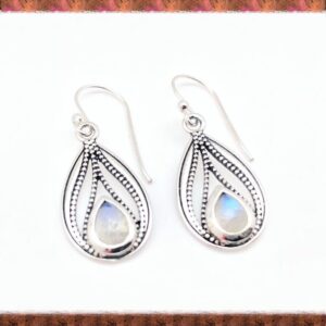 Rainbow Moonstone Earrings // Beaded Teardrop // 925 Sterling