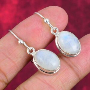Beautiful Rainbow Moonstone Earrings, Handmade Silver Earrings, Oval Gemstone Earrings, 925 Sterling Silver Earrings, Valentine Day Gift