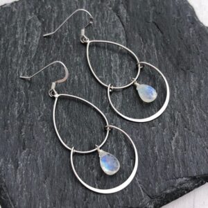 Rainbow Moonstone Earrings, Blue Moonstone Chandelier Earrings, Boho Drop Earrings in Gold or Silver, Large Gemstone Earrings, Gift for her