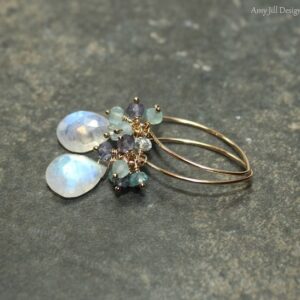 Rainbow Moonstone Earrings, Cluster Earrings, Blue Flash, Moonstone Jewelry, Gold Filled, Gemstone Earrings Rainbow Moonstone Earrings, Cluster Earrings, Blue Flash, Moonstone Jewelry, Gold Filled, Gemstone Earrings