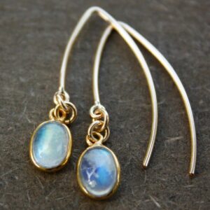 Gold Rainbow Moonstone Earrings: 14k Gold Filled Dangles