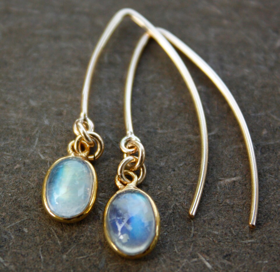Gold Rainbow Moonstone Earrings: 14k Gold Filled Dangles