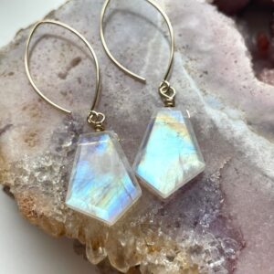 Handcrafted Rainbow Moonstone Dangle Earrings: Sterling Silver