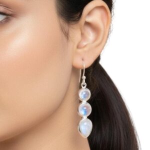 Handmade Rainbow Moonstone 925 Sterling Silver Hook Earrings