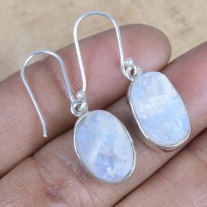 Handmade Rainbow Moonstone Hook Earrings: 925 Sterling Silver, June Birthstone