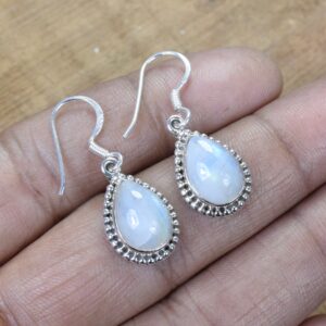 Handmade Sterling Silver Rainbow Moonstone Hook Earrings: June Birthstone