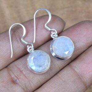Rainbow Moonstone Hook Earrings: 925 Sterling Silver, June Birthstone
